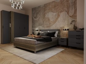 Модульная спальня Борнео (джара темная/хангва) в Быстровке - bystrovka.mebel-nsk.ru | фото