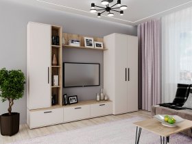 Модульная стенка Верона (сатин/дуб крафт серый) в Быстровке - bystrovka.mebel-nsk.ru | фото