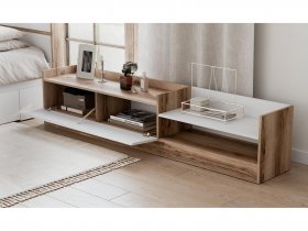 Тумба под ТВ Брауни (дуб делано/белый) в Быстровке - bystrovka.mebel-nsk.ru | фото