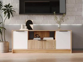 Тумба под ТВ  ТМ-001 Ивис (дуб крафт золотой/белый) в Быстровке - bystrovka.mebel-nsk.ru | фото